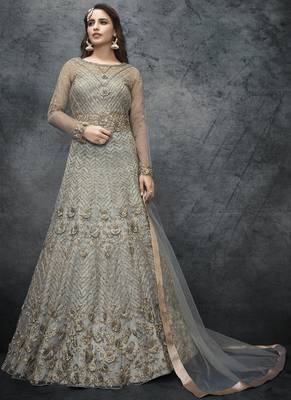 Grey Net Lehenga & Pant Style Suit 1