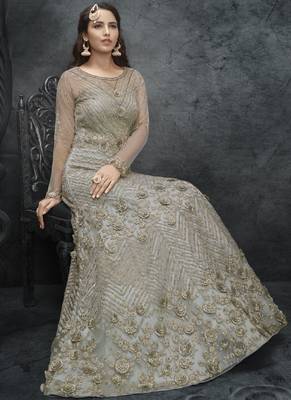 Grey Net Lehenga & Pant Style Suit 2