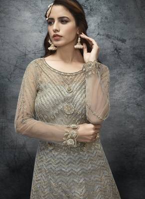 Grey Net Lehenga & Pant Style Suit 4