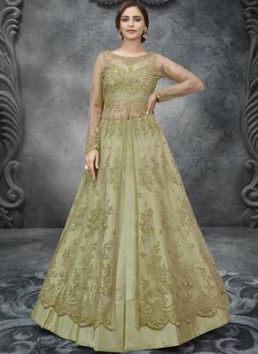 Sea Green Net Lehenga & Pant Style Suit 3