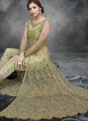 Sea Green Net Lehenga & Pant Style Suit 4