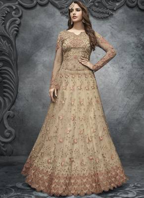 Cream Net Lehenga & Pant Style Suit 2