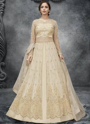 Off White Net Lehenga & Pant Style Suit 1