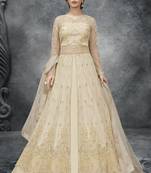 Off White Net Lehenga & Pant Style Suit
