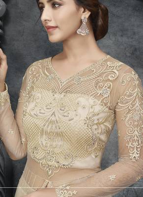 Off White Net Lehenga & Pant Style Suit 4