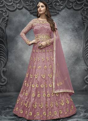 Pink Net Lehenga & Pant Style Suit 1