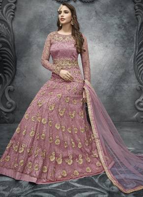 Pink Net Lehenga & Pant Style Suit 2