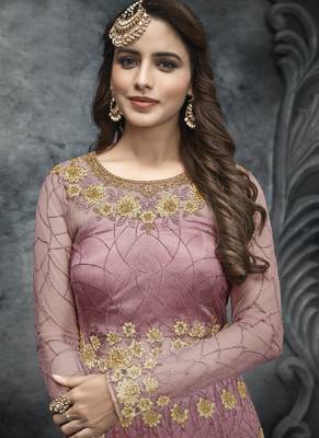 Pink Net Lehenga & Pant Style Suit 3