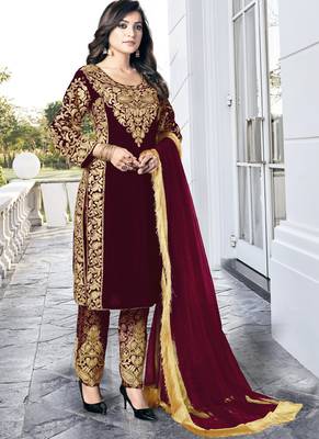 Maroon Embroidered Pakistani Pant Suit 1