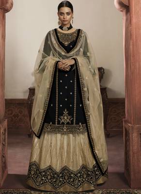 Black Georgette & Net Lehenga & Pant Style Suit 1