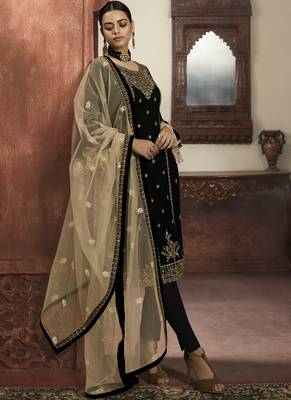Black Georgette & Net Lehenga & Pant Style Suit 2