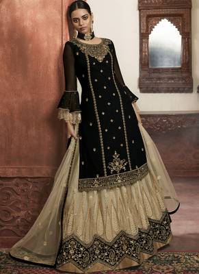 Black Georgette & Net Lehenga & Pant Style Suit 3