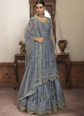 Grey Net Lehenga & Pant Style Suit 1