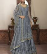 Grey Net Lehenga & Pant Style Suit