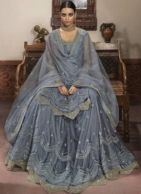 Grey Net Lehenga & Pant Style Suit 3