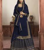 Dark Blue Silk Lehenga & Pant Style Suit