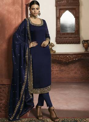 Dark Blue Silk Lehenga & Pant Style Suit 2