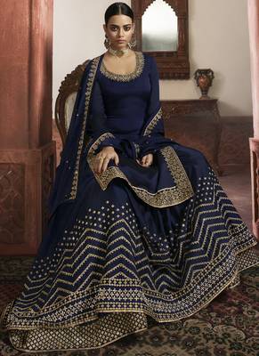 Dark Blue Silk Lehenga & Pant Style Suit 3