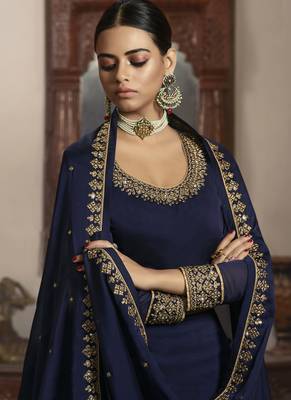 Dark Blue Silk Lehenga & Pant Style Suit 4