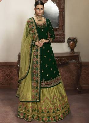 Green Georgette & Net Lehenga & Pant Style Suit 1