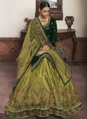Green Georgette & Net Lehenga & Pant Style Suit 3