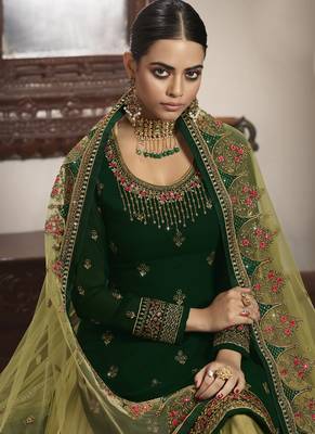 Green Georgette & Net Lehenga & Pant Style Suit 4
