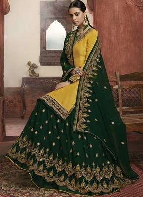 Yellow Satin & Georgette Lehenga & Pant Style Suit 3