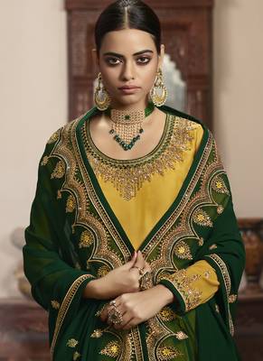 Yellow Satin & Georgette Lehenga & Pant Style Suit 4