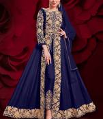Blue Golden Embroidered Slit Style Anarkali Pant Suit