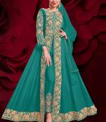Sea Green Golden Embroidered Slit Style Anarkali Pant Suit