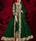 Dark Green Golden Embroidered Slit Style Anarkali Pant Suit