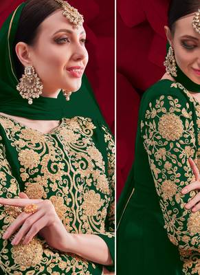Dark Green Golden Embroidered Slit Style Anarkali Pant Suit 2