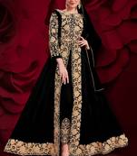 Black Golden Embroidered Slit Style Anarkali Pant Suit