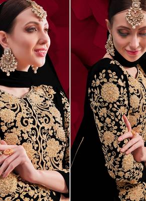 Black Golden Embroidered Slit Style Anarkali Pant Suit 2