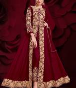 Maroon Golden Embroidered Slit Style Anarkali Pant Suit