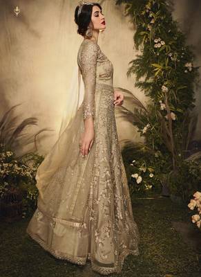 Beige Golden Embroidered Wedding Anarkali Suit 2