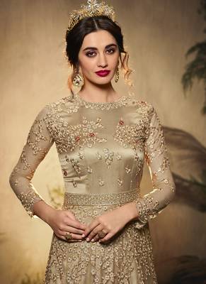 Beige Golden Embroidered Wedding Anarkali Suit 3