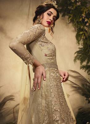 Beige Golden Embroidered Wedding Anarkali Suit 4