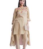 Women's Mulmul Cotton High - Low Kurti with Bottom (Golden)
