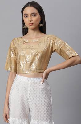 Janasya Women's Gold Poly Silk Stitched Blouse 1