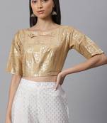 Janasya Women's Gold Poly Silk Stitched Blouse