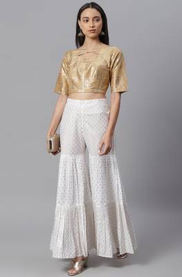 Janasya Women's Gold Poly Silk Stitched Blouse 2