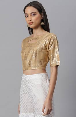 Janasya Women's Gold Poly Silk Stitched Blouse 3