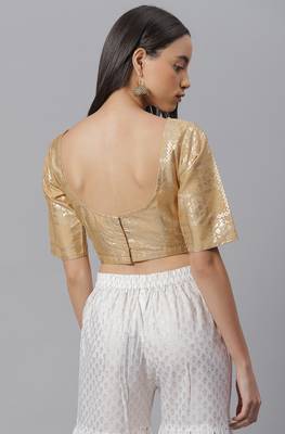 Janasya Women's Gold Poly Silk Stitched Blouse 4