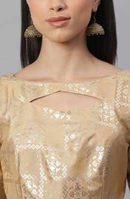 Janasya Women's Gold Poly Silk Stitched Blouse 5