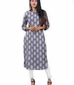 Varyaa Women's Grey Coloured Cotton Jaipuri Printed Kurti (S to XXL-Size)