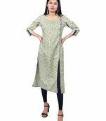 Varyaa Women's Green Coloured Cotton Jaipuri Floral Printed Kurti With Extra Side Cut (S To XXL-Size)