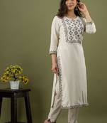 Womens Cotton Flex Embroidered Straight Kurta Pant Set (Red)