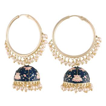  Traditional Handcrafted Enamelled Jhumki Hoop Earrings for Women/Girls (E2915Bl) 1