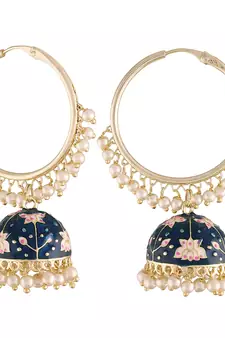  Traditional Handcrafted Enamelled Jhumki Hoop Earrings for Women/Girls (E2915Bl)